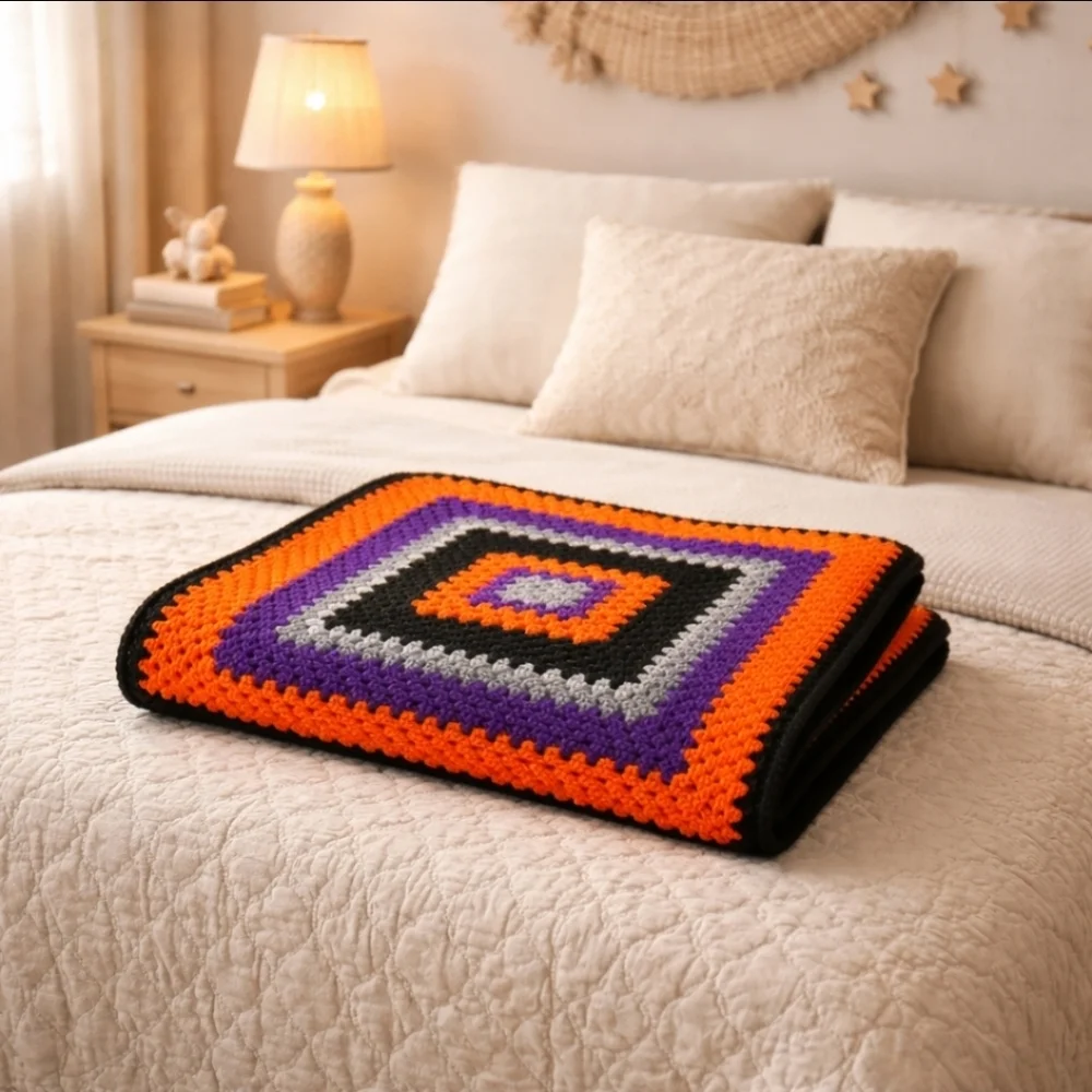 Handmade Multicolor Crocheted  Afghan Granny Square Throw Lap Blanket - New